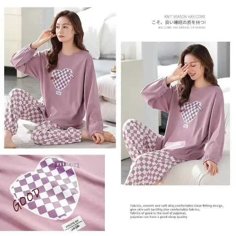 Long-Sleeved Love Plaid Trousers Homewear