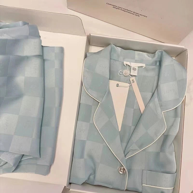 Women's Cardigan Two-pieces Set Silk Soft Sleepwear