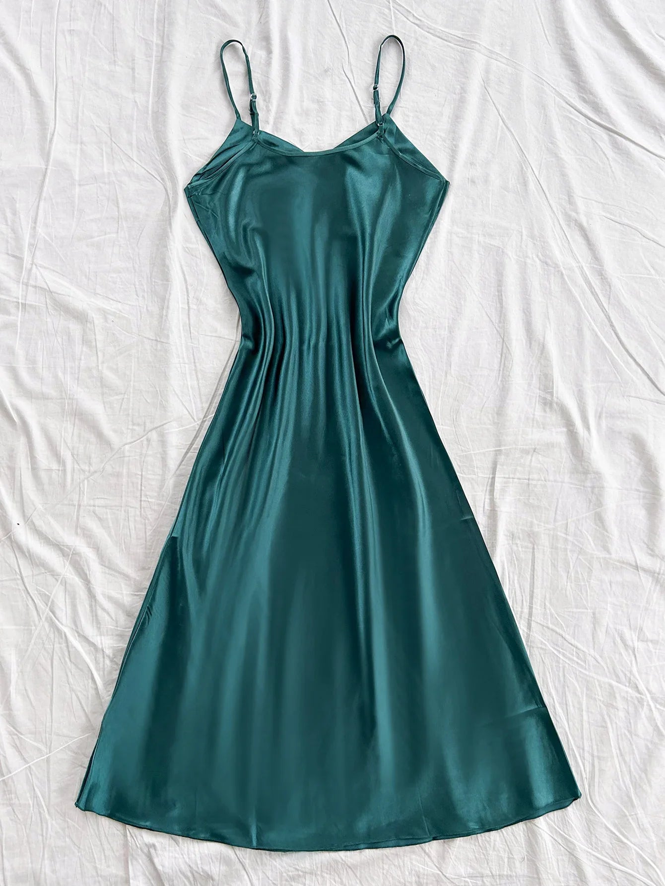Elegant Satin Sexy Long Slip Solid Color Nightdress
