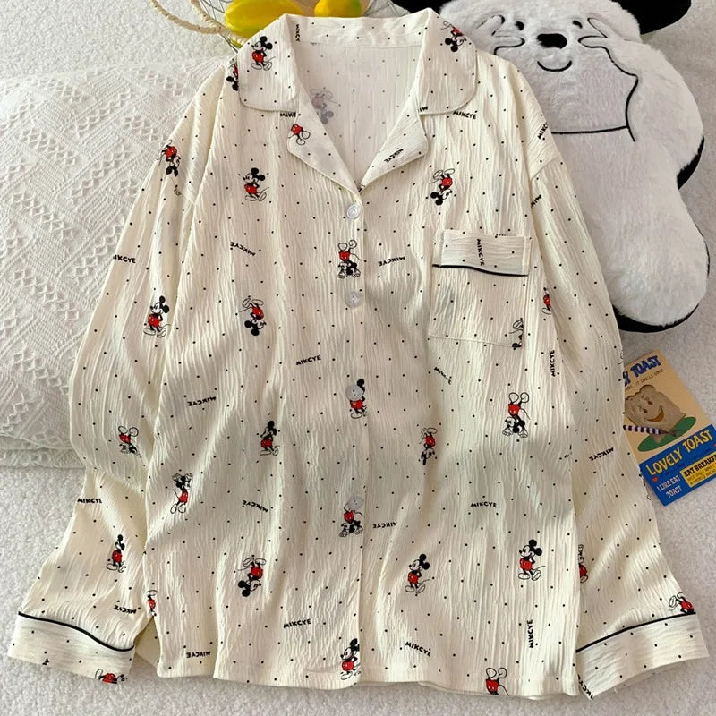 Disney Mickey and Pink Pig Cartoon Cute Pajamas Set Long Sleeve Sleepwear