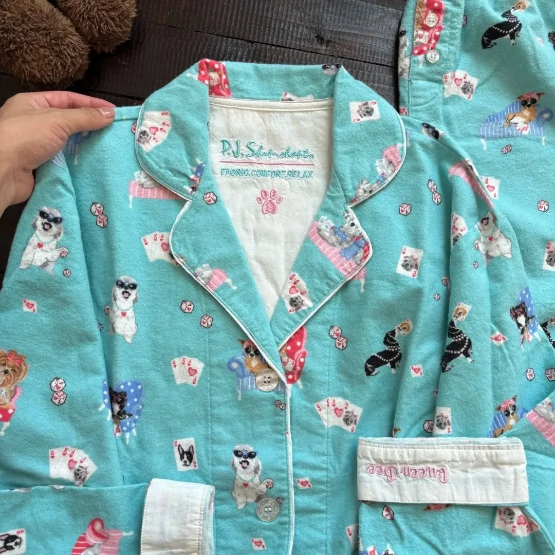 Women's Pajamas Set Cute Cartoon Print Sleepwear Top&pants Two-piece Soft Cotton Femme Nightwear