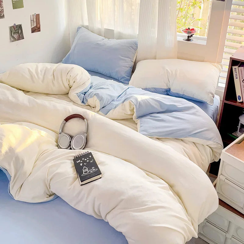 Linen Cotton Bedding Set 4pcs with Sheet Duvet Cover Pillowcases & Bedsheet