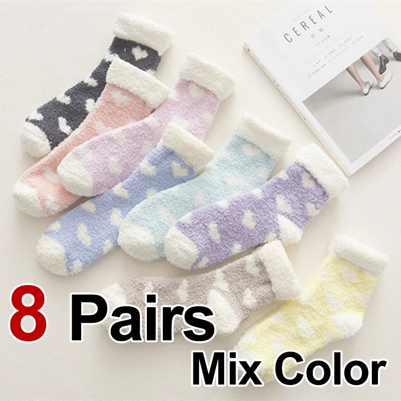 Mid-Tube Candy Colored Heart Printed Thick Plush Socks