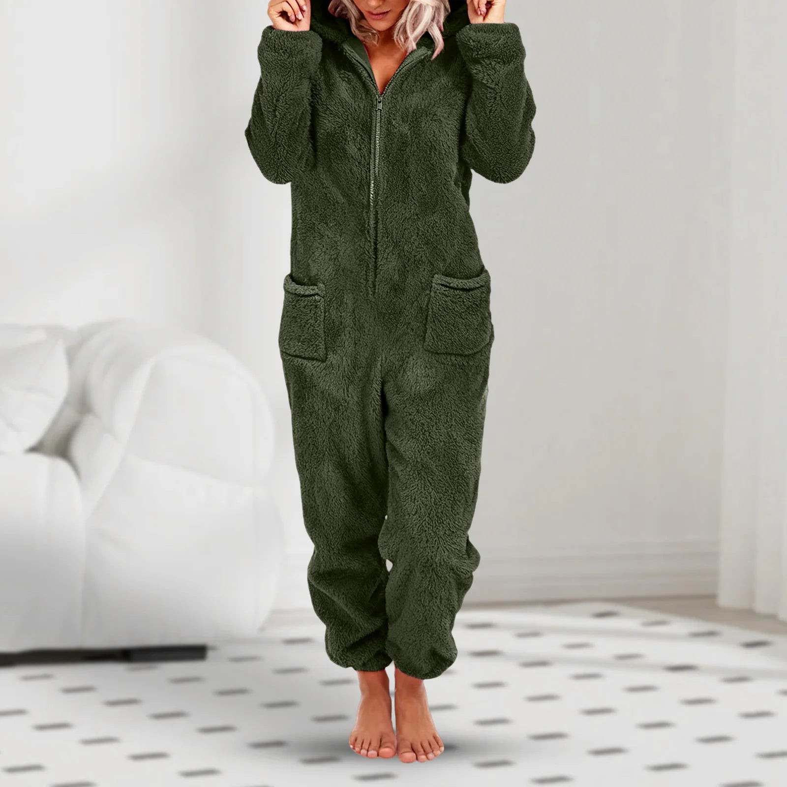 One-Piece Hooded Warm Flannel Long Sleeve Thickened Romper