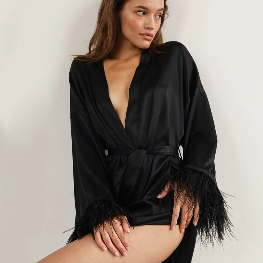 Satin Sexy Mini Long Sleeve Loose Dress