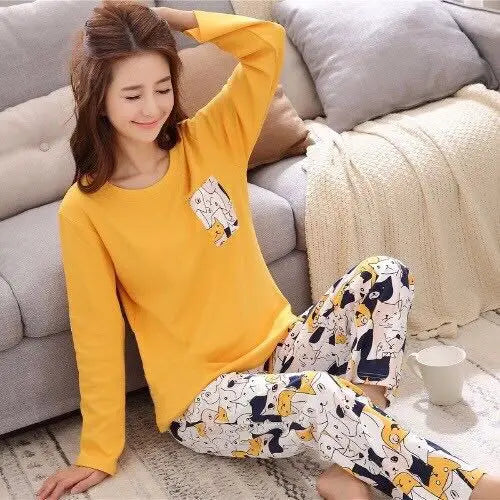 Ladies Variety of Styles Long-sleeved Long Pants Comfortable Pajamas