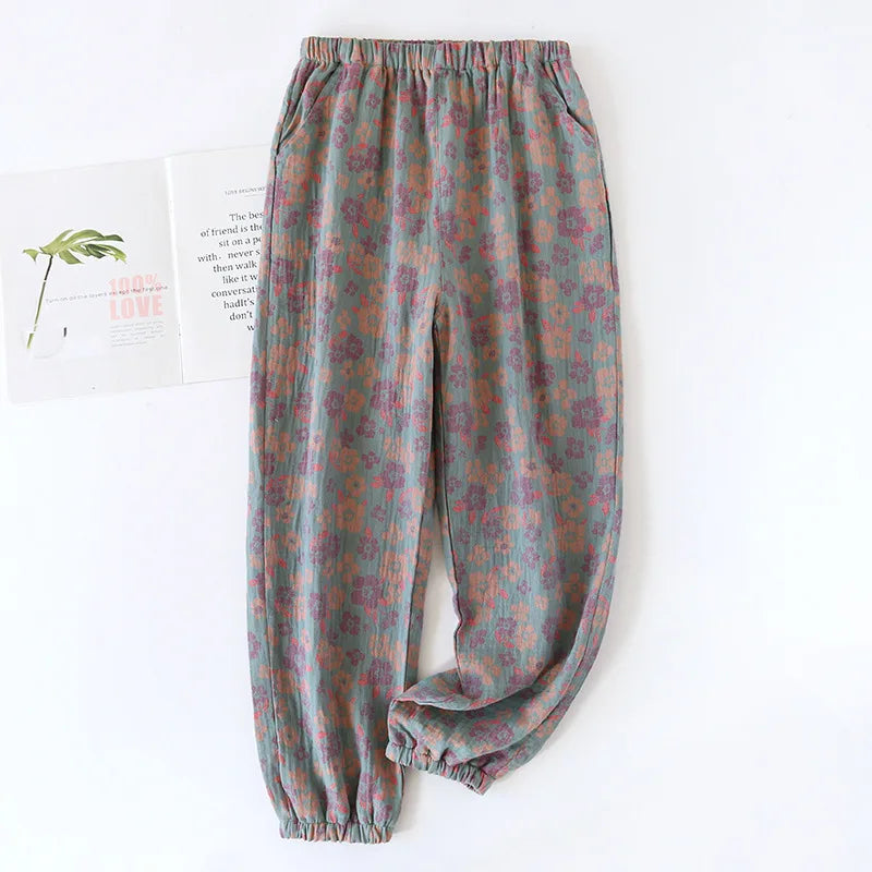 Jacquard Cute and Fresh Flower Pants 100% Cotton Loose Closing Home Pants