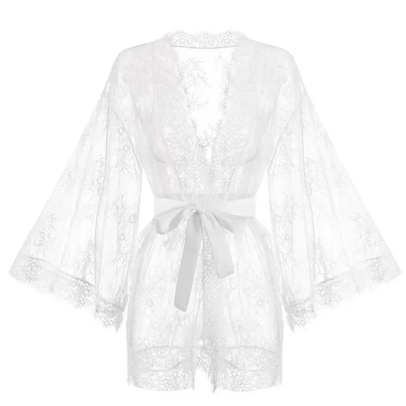 Sexy Lace Ladies Single Size Loose Black and White Bathrobes