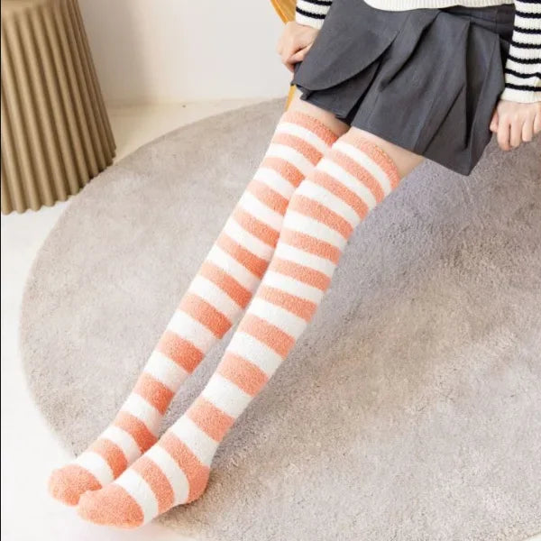 Fuzzy Fleece Over Knee Socks Plush Cozy Lined Terry Socks