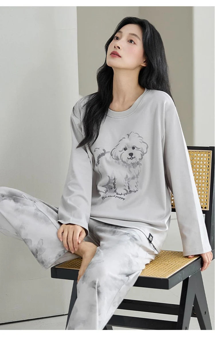Cute Illustration Cartoon 100% Cotton Pajama Sets