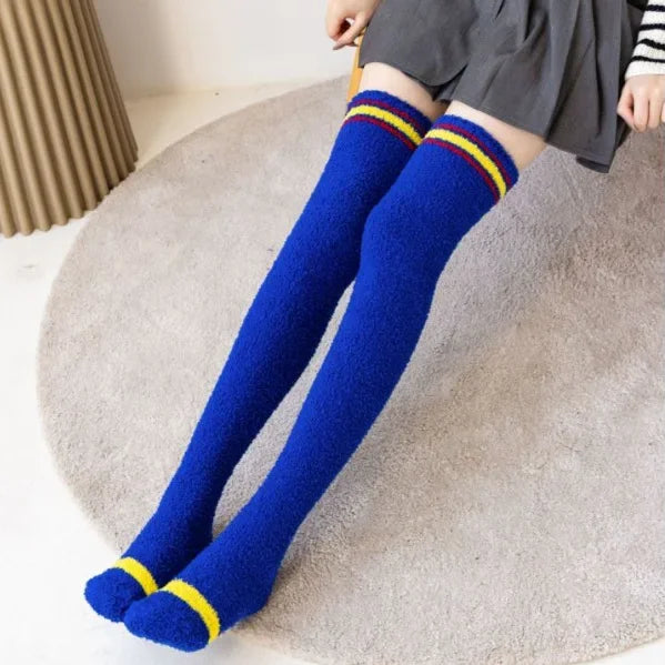 Fuzzy Fleece Over Knee Socks Plush Cozy Lined Terry Socks
