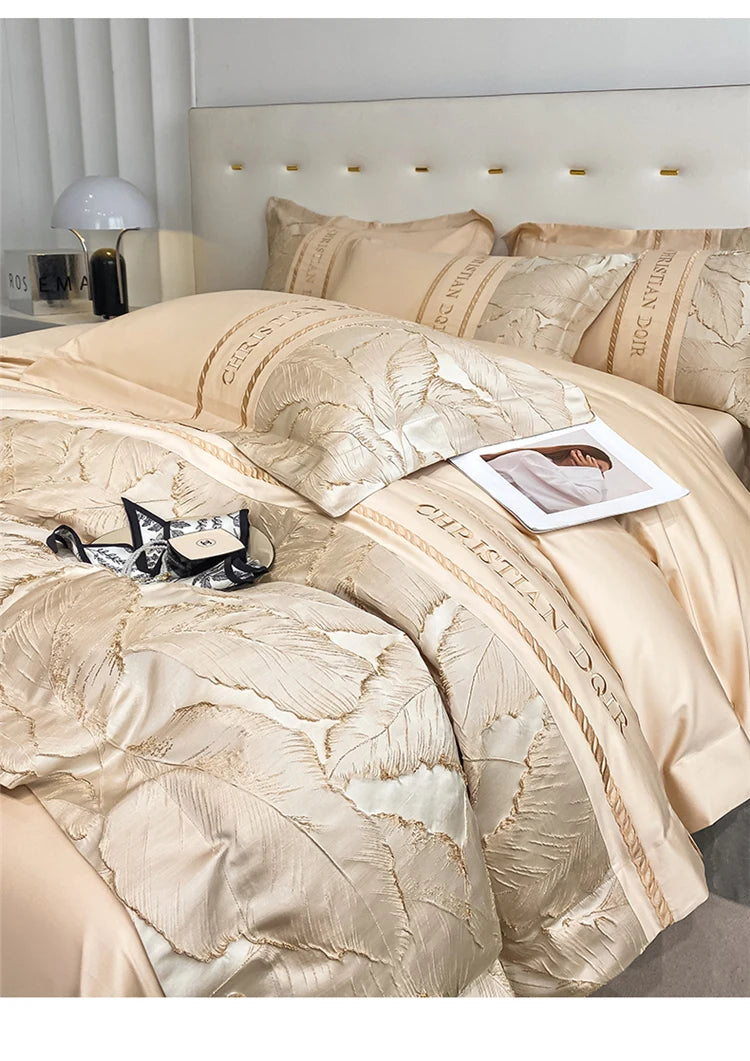 Light Luxury 100% Pure Cotton Four-piece Set Embroidery Quilt Cover Sheet Pillowcases Home Textile Bedding Set