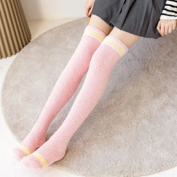 Fuzzy Fleece Over Knee Socks Plush Cozy Lined Terry Socks