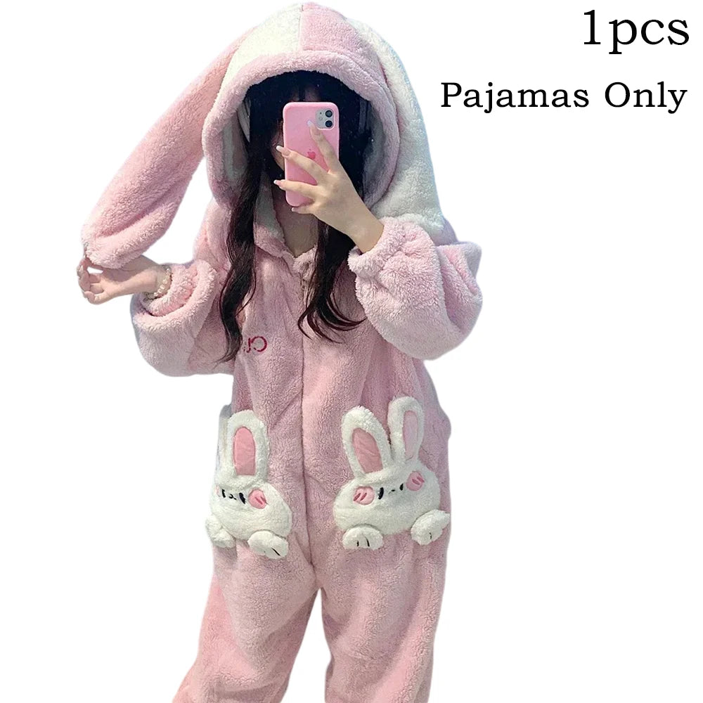 Kawaii Velvet Cute Rabbit Kigurumi Unicorn Cartoon Hooded Onesies