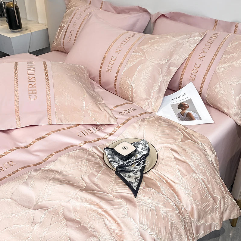 Light Luxury 100% Pure Cotton Four-piece Set Embroidery Quilt Cover Sheet Pillowcases Home Textile Bedding Set