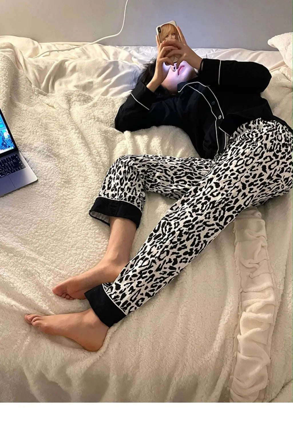 Ladies Black Leopard Cardigan Set