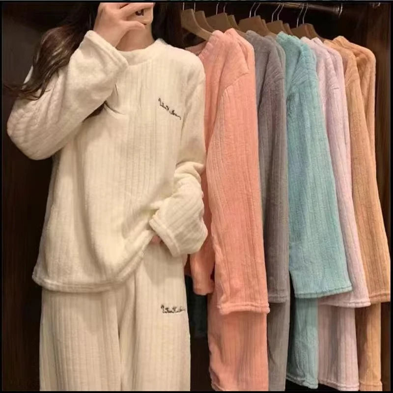Home-wear Suit Coral Velvet Leisure Pajamas Padded