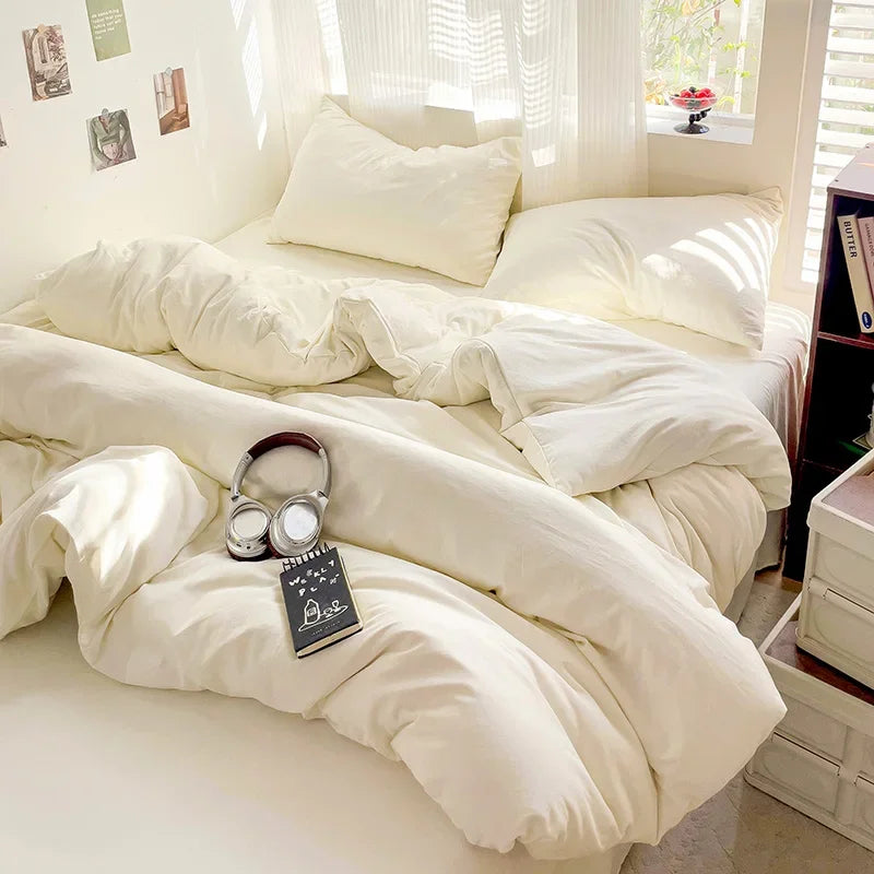 Linen Cotton Bedding Set 4pcs with Sheet Duvet Cover Pillowcases & Bedsheet