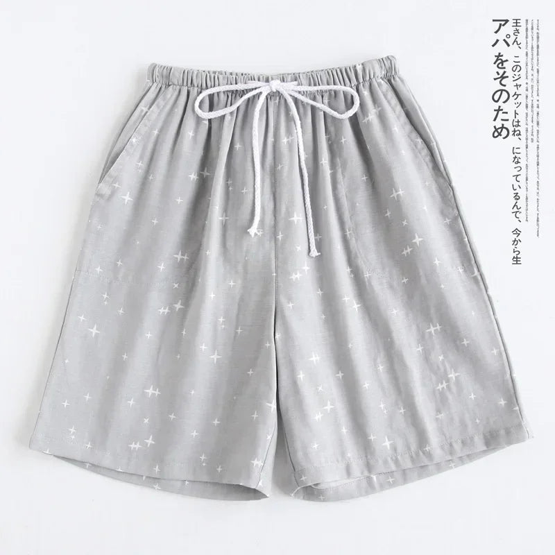 Lattice Style Pure Cotton Gauze Shorts with Simple Elastic Waist
