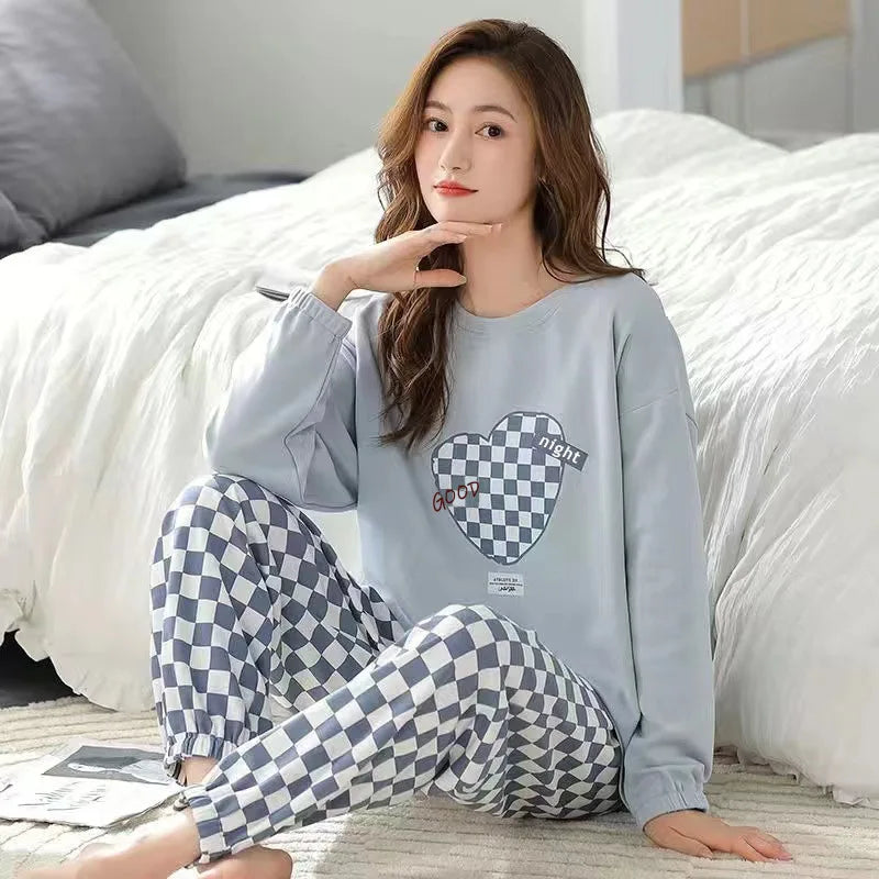 Long-Sleeved Love Plaid Trousers Homewear