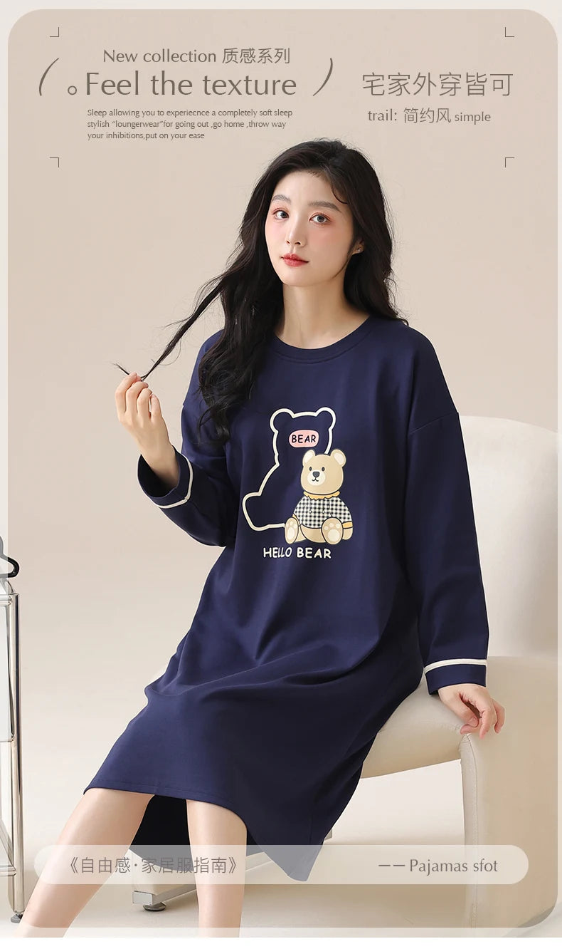 Women Long Nightgowns Pullover Loose Bra Padded Cotton Sleepshirt