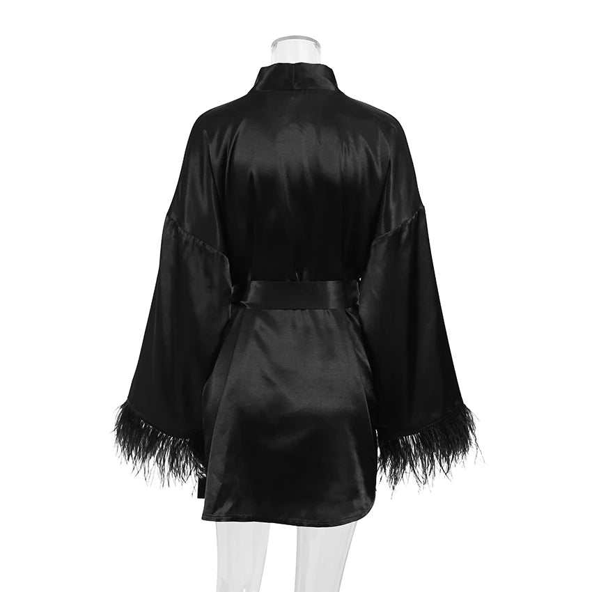 Satin Sexy Mini Long Sleeve Loose Dress
