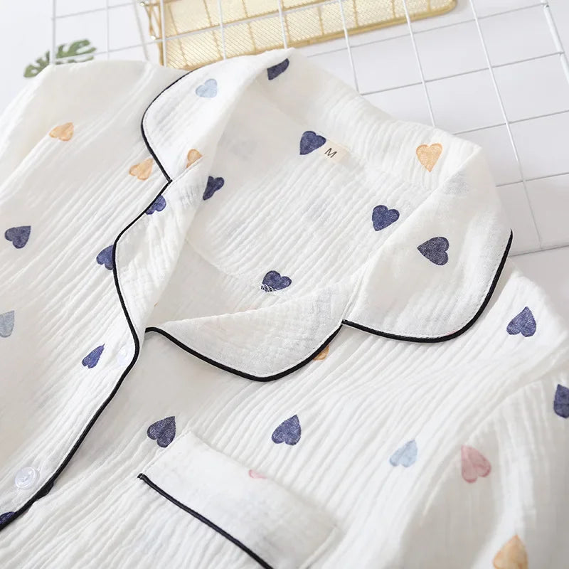 Ladies Cotton Short Sleeve Cute Heart-shaped Pajamas