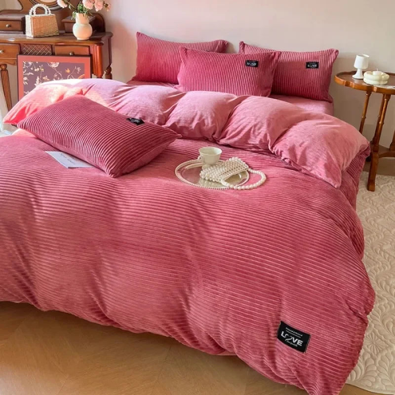 Thick Solid Color Velvet Duvet Cover Warmth Comforter Cover Double Soft Quilt Cover