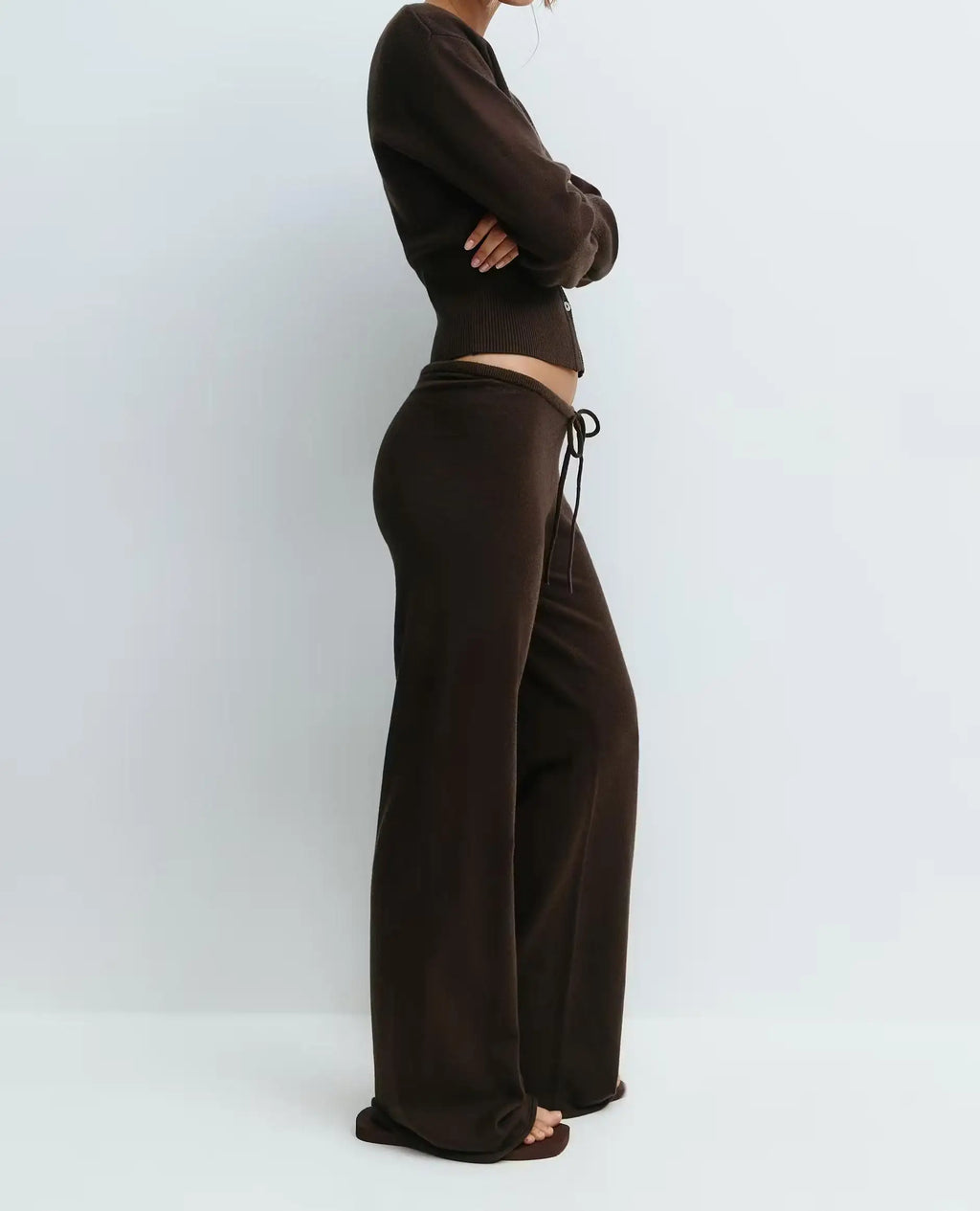 Knit Sweater Zipper Loose Knitted Wide-Leg Pants Two-Piece Set