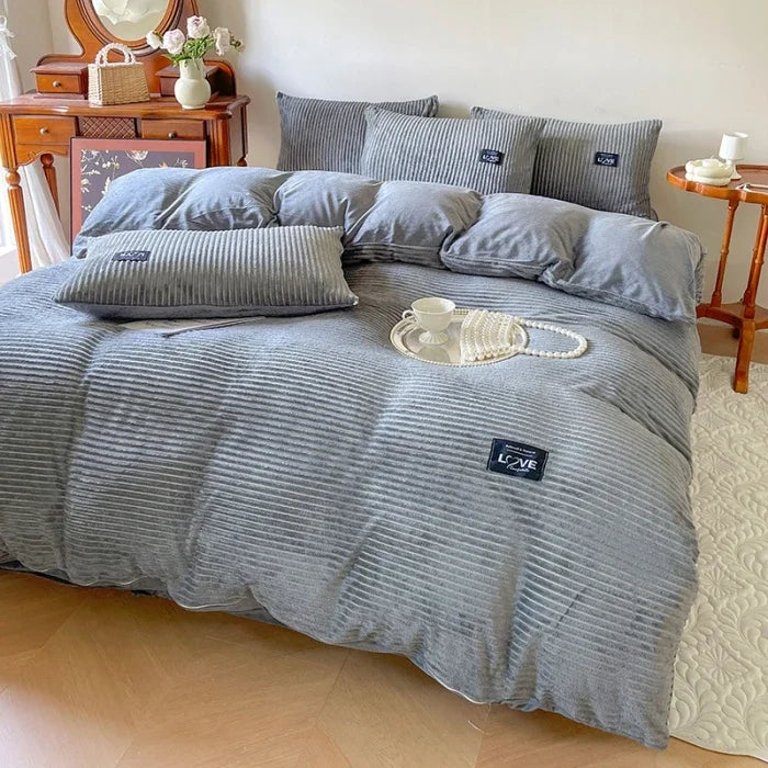 Thick Solid Color Velvet Duvet Cover Warmth Comforter Cover Double Soft Quilt Cover