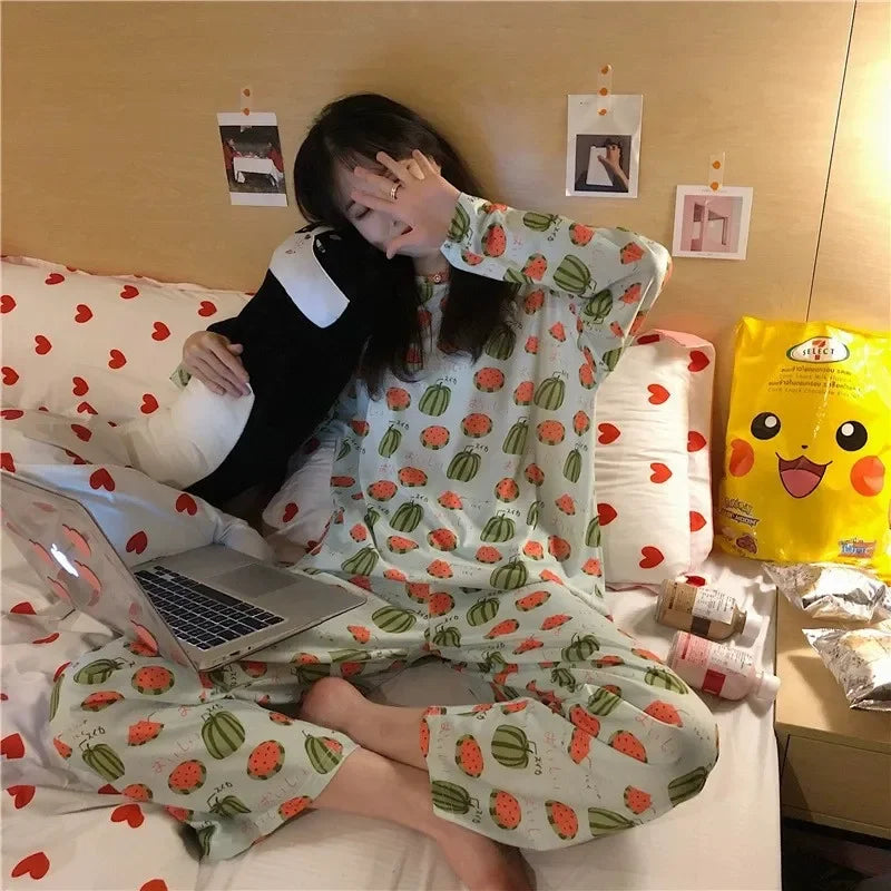 Ladies Variety of Styles Long-sleeved Long Pants Comfortable Pajamas