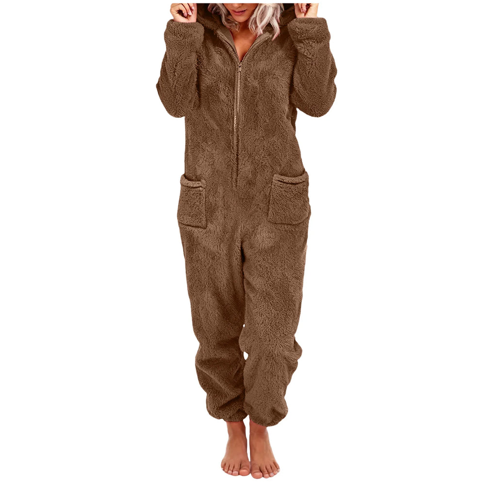 One-Piece Hooded Warm Flannel Long Sleeve Thickened Romper