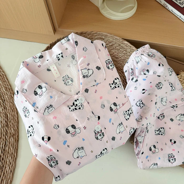 Sweet Print Women's Lapel Neck Pajamas Set