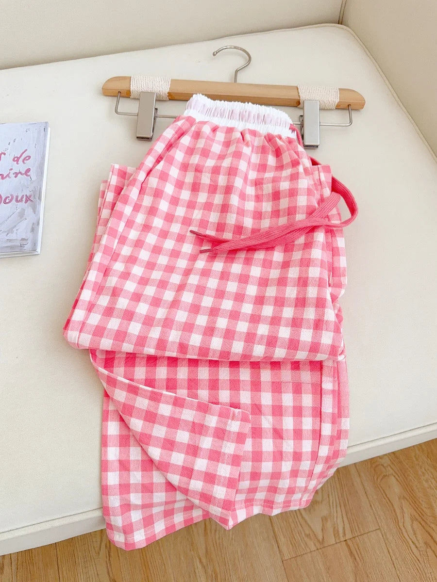 Cotton Flannel Wide Leg Leisure Pants Elastic Waist