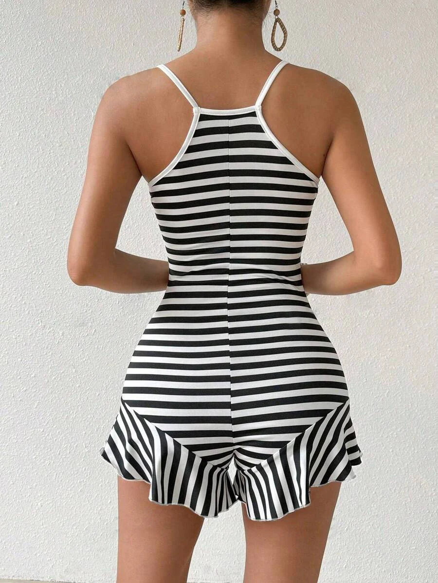 Elegant Slim Fit French Ruffle Edge Jumpsuit