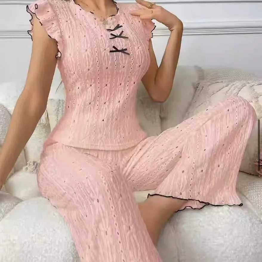 Cute High-end Lace Texture Pajama Set