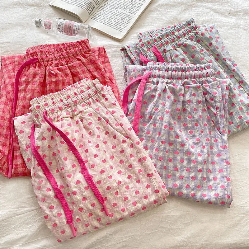 Comfortable Heart-printed Pajama Pants
