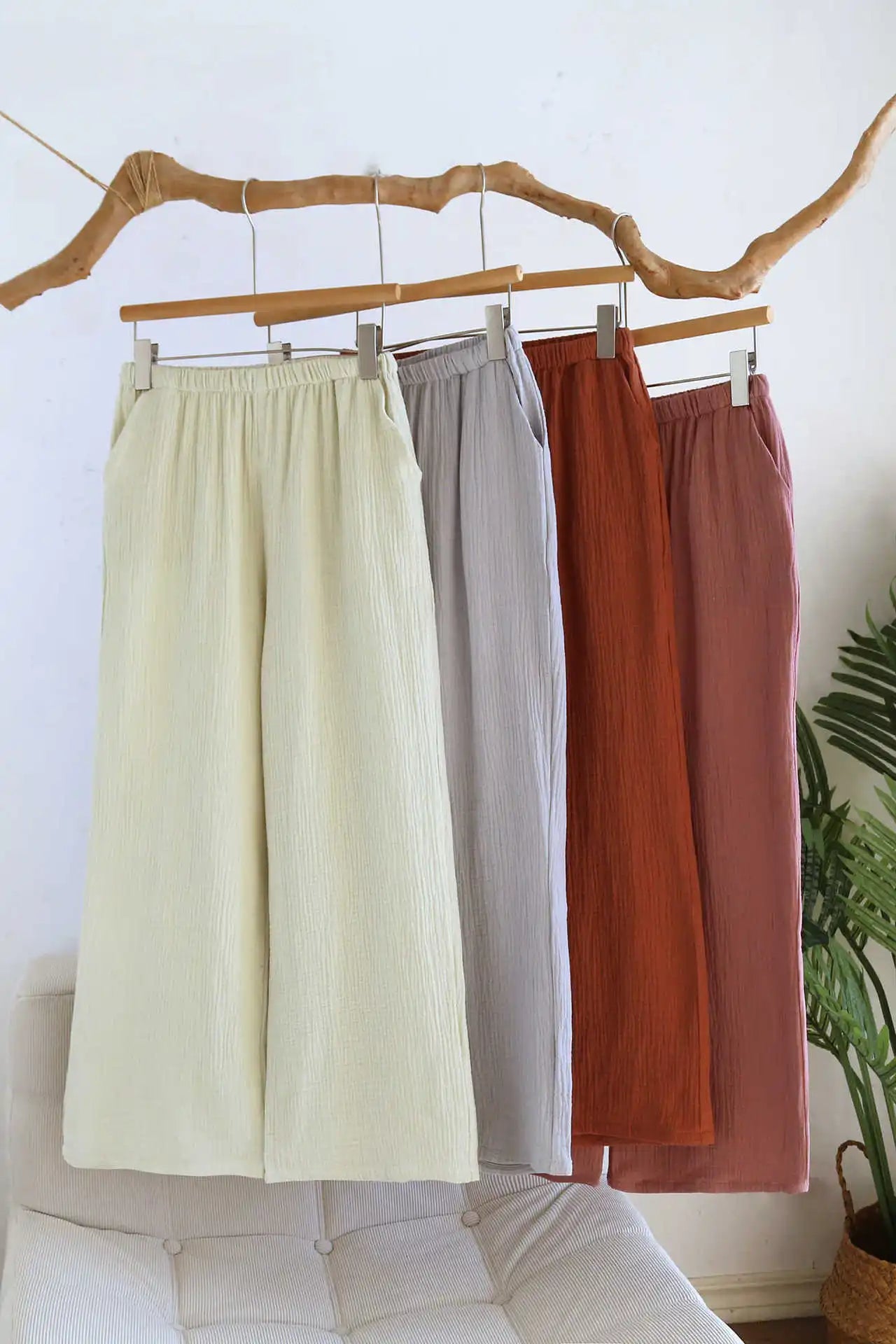 Solid Color Wide-leg Pants Double-layer Cotton Pajama Pants Thin Style Loungewear