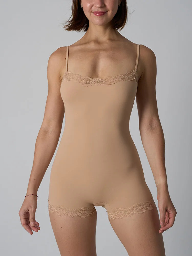 Sexy Lace Patchwork Camisole Square Neck Spaghetti Strap Onesie