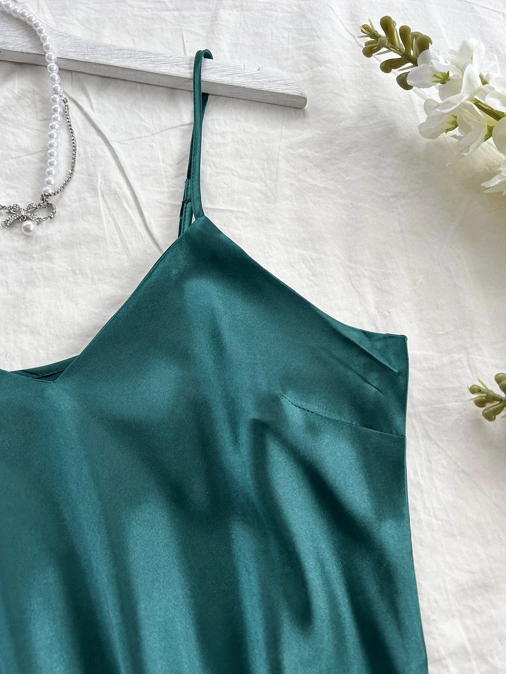 Elegant Satin Sexy Long Slip Solid Color Nightdress