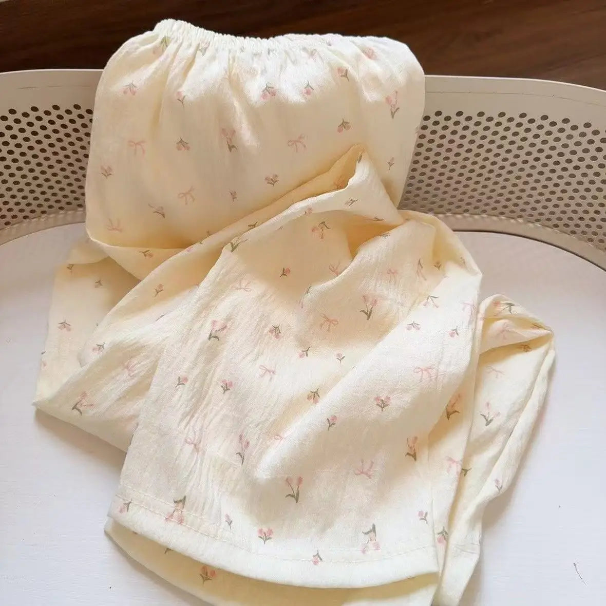 Sweet Princess Style Lace Bow Cloud Cotton Long-Sleeved Trousers Cardigan Pajamas Set