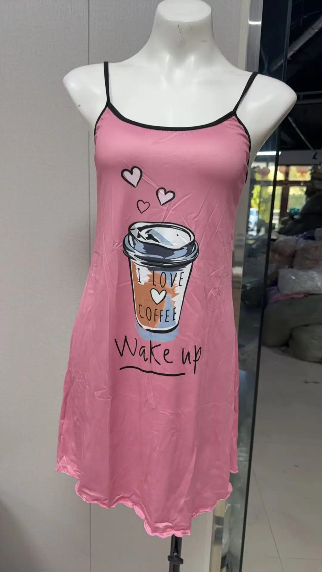 Lettuce Trim Coffee Letter Print Spaghetti Strap Mini Nightgown