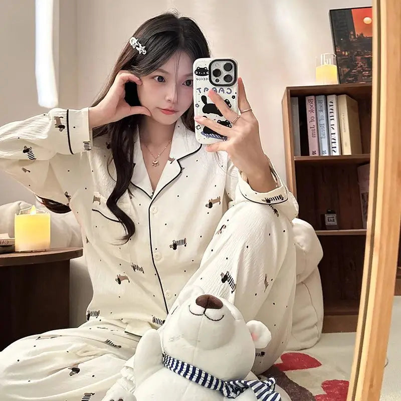 Dot Letter Dog Print Kawaii Pajamas Harajuku Style Sweet Cute Sleepwear Set