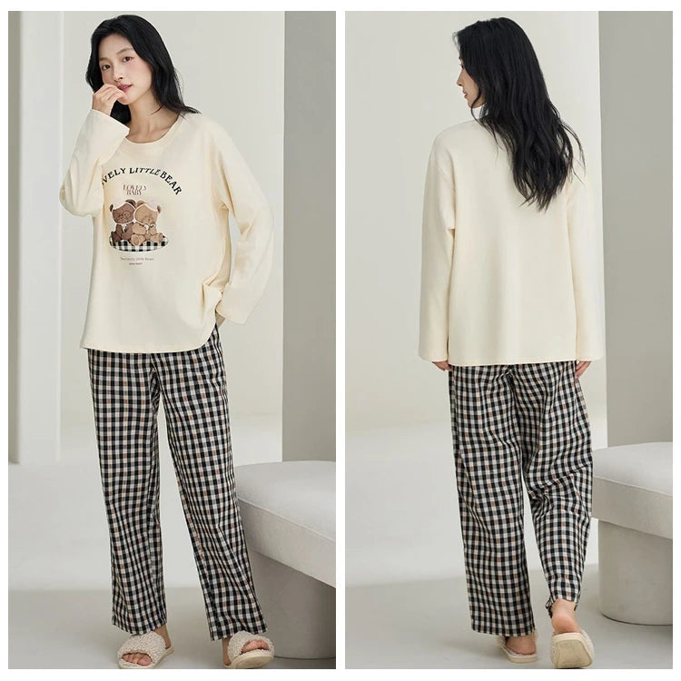Cute Illustration Cartoon 100% Cotton Pajama Sets