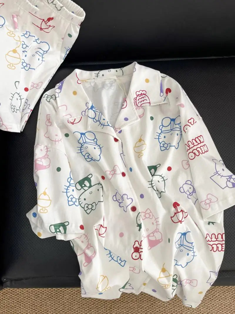 Kitty Sweet Short-Sleeved Shorts Sleeping Two-Piece Set