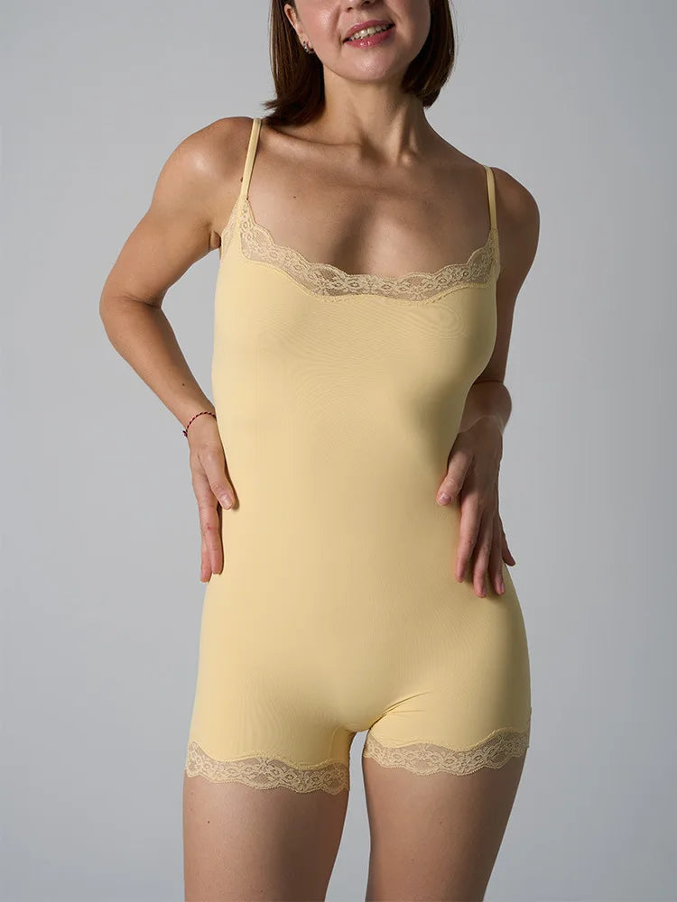 Sexy Lace Patchwork Camisole Square Neck Spaghetti Strap Onesie