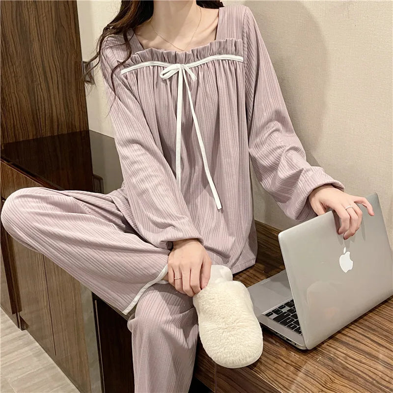 Sweet Leisure Long-Sleeved Long Trousers Pajamas Loose Set