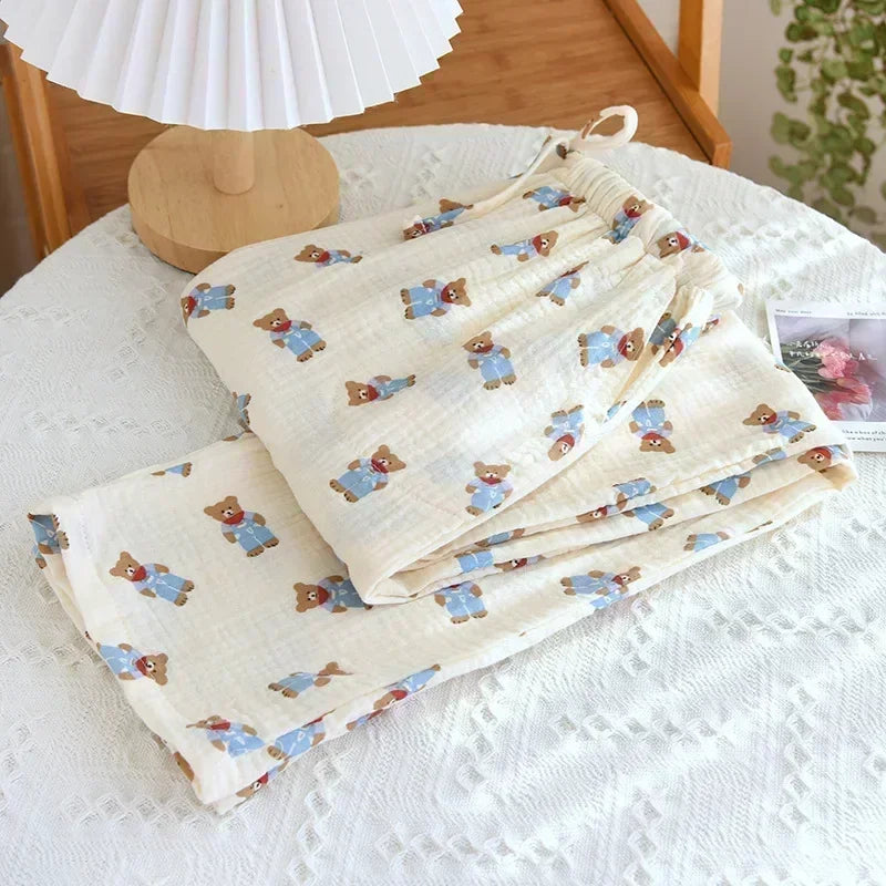 Pajamas Pants 100% Cotton Loose Casual Straight Trousers Sleep Pants