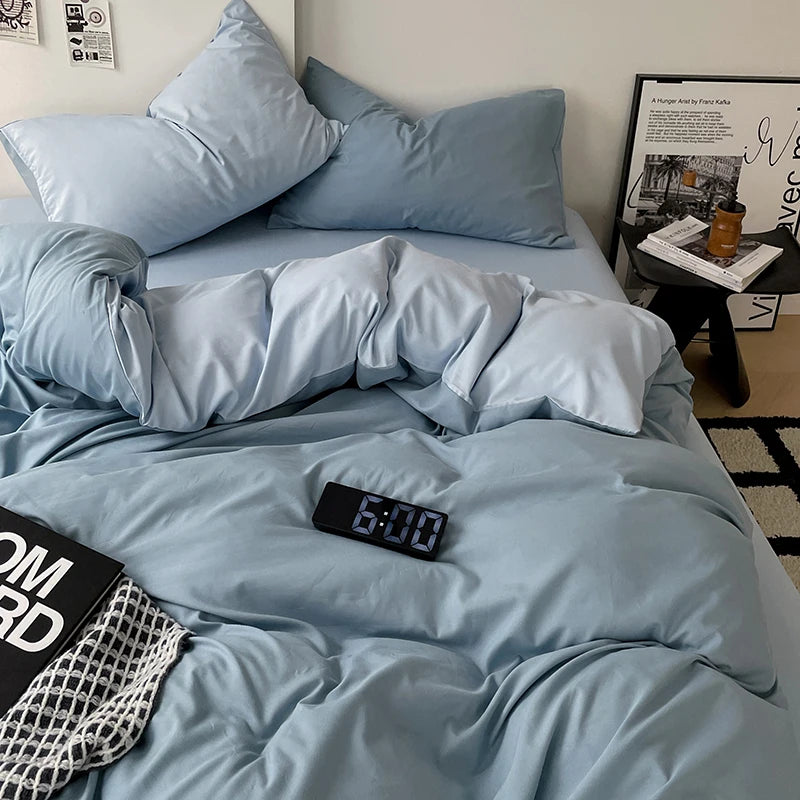 Simple Solid Color Bedding Set Soft Brushed Duvet Covers