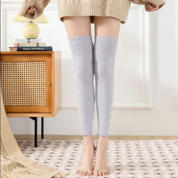 Fuzzy Fleece Over Knee Socks Plush Cozy Lined Terry Socks